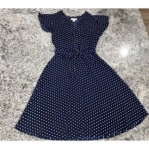 Monteau Navy Blue Polka Dot Dress - Size L